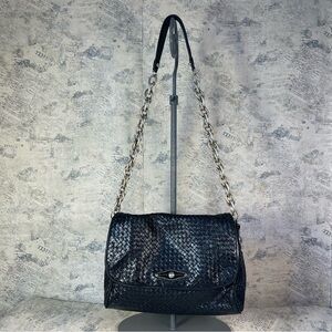 Elliott Lucca Black Leather intrecciato style shoulder bag